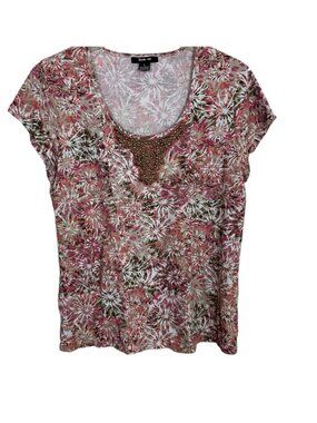 Style & Co Size Large Print Bling Design Short Cap Sleeves Blouse Multi
